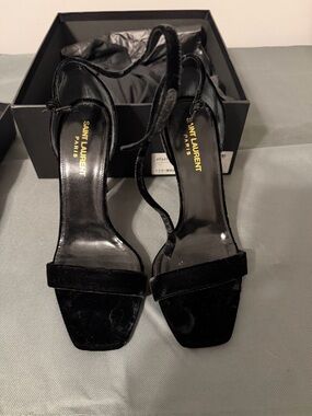 Saint Laurent Black Leather Heel with Embossed Branding